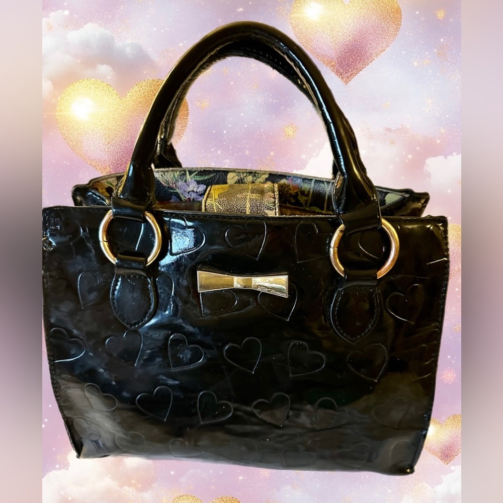 Betsey Johnson Black Heart Debossed Embossed Bag